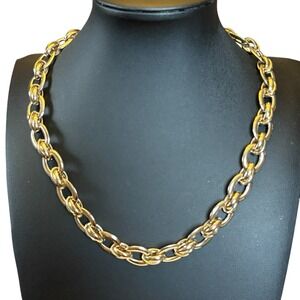 The Limited Necklace Gold Tone Double Chain Link‎ Choker Bold Chunky Modernist